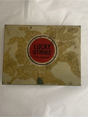 Vintage Flat FIFTY LUCKY STRIKE “ITS TOASTED” Cigarette Tin. EMPTY